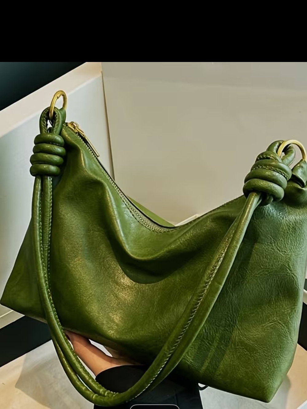 Green Knot-Handle Shoulder Bag